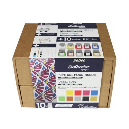 Set farieb Pebeo na svetlý a tmavý textil Setacolor Opaque / 10x45 ml