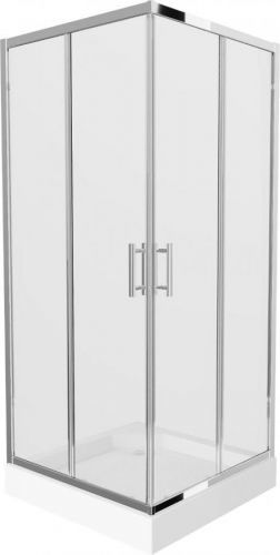 MEXEN/S - Rio štvorcový sprchovací kút 90 x 90 cm, transparent, chróm + vanička Rio, 860-090-090-01-00-4510