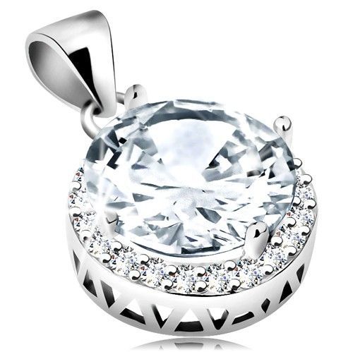 Strieborný prívesok 925, veľký okrúhly číry zirkón s ligotavým lemom