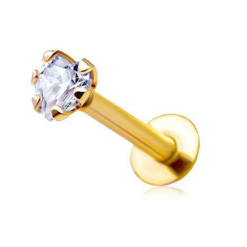 Zlatý 9K piercing do pery a brady - číry zirkónik v tvare srdca