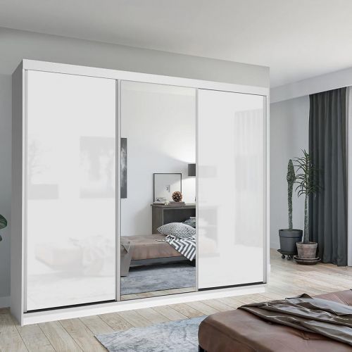 Skriňa Lux 250 Biely/ 1 x Zrkadlo / 2 x Biely Lesk