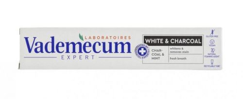 Vademecum White & Charcoal Zubná pasta s čiernym uhlím, mätou a kokosovým olejom 75ml