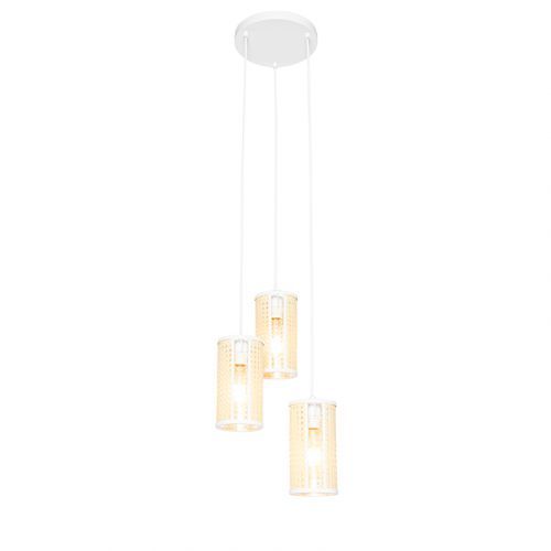 Oosterse hanglamp wit met rotan 3-lichts rond - Akira