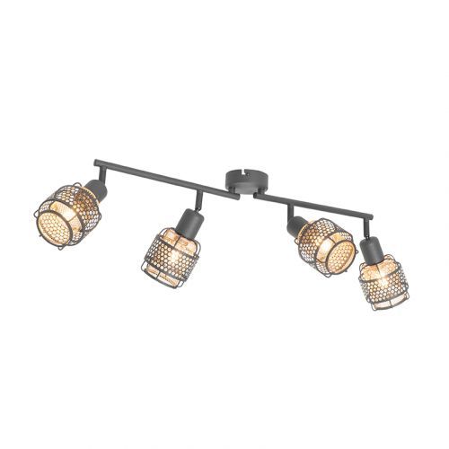 Design plafondlamp zwart met goud 4-lichts langwerpig - Noud
