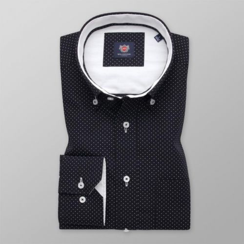 Pánska košeľa slim fit tmavo modrá s bielym bodkovaným vzorom 13646