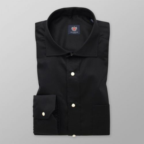 Pánska slim fit čierna košeľa so zapínaním na perleťové patentky 13650