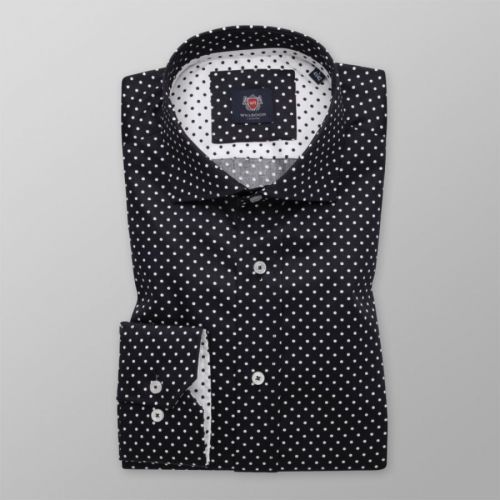 Pánska slim fit košeľa bielej farby s bodkami 13658