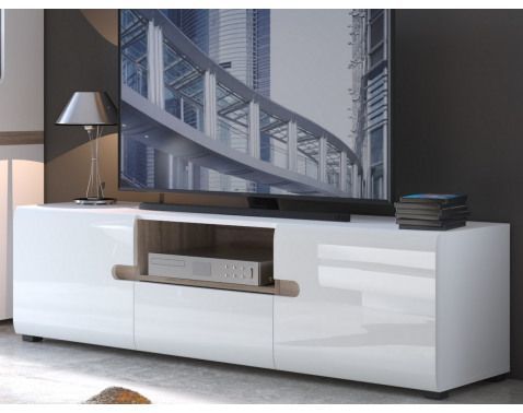 Široká TV skrinka Linate, biely lesk/dub%