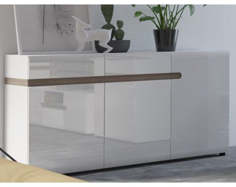 Široká úložná komoda Linate, biely lesk/dub%