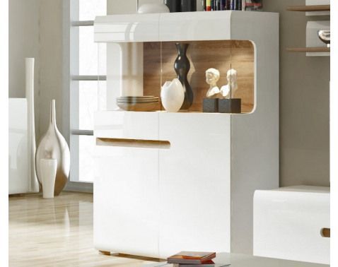 Nízka vitrína Linate, biely lesk/dub%