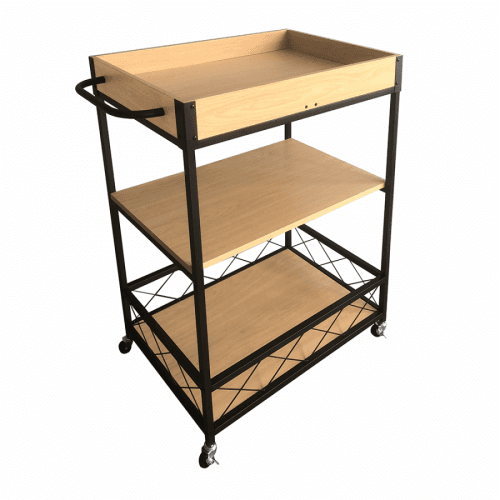 Servírovací vozík, černá/ dub světlý, VINITA
