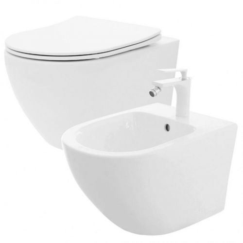 REA/S - SET závesné WC Carlo Flat Mini Rimless + Bidet Carlo Mini REA-C2760 + REA-C2276