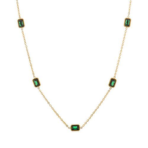 Troli Očarujúce pozlátený náhrdelník so zelenými kryštálmi