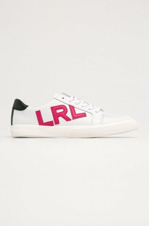 Kožená obuv Lauren Ralph Lauren biela farba, na plochom podpätku