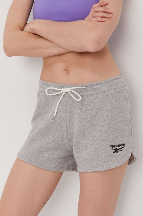 Šortky Reebok dámske, šedá farba, melanžové, vysoký pás