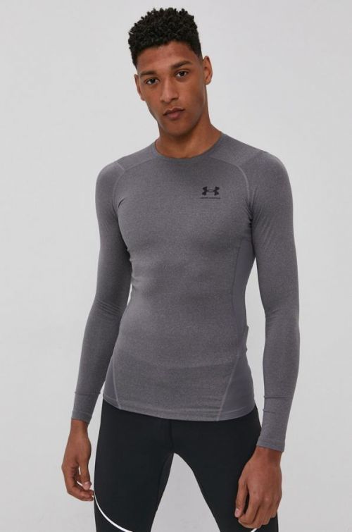 Tričko s dlhým rukávom Under Armour pánske, šedá farba, jednofarebné
