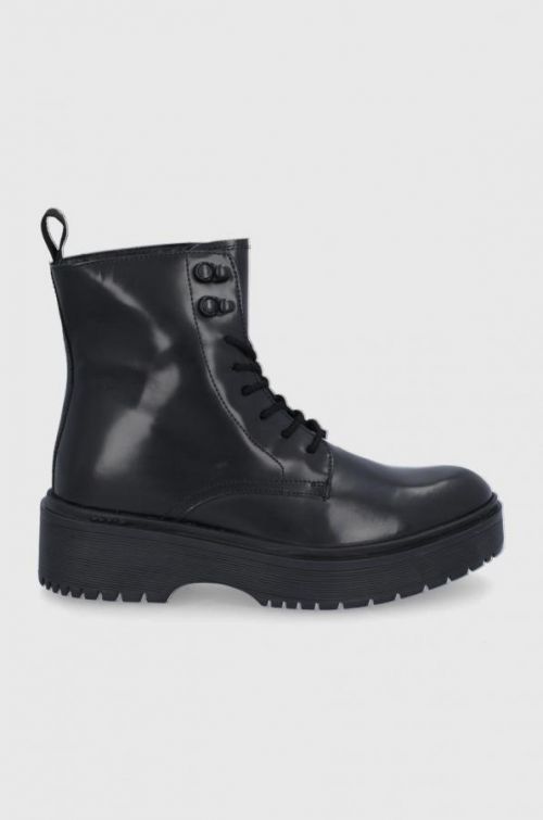 Kožené workery Levi's dámske, čierna farba, na platforme