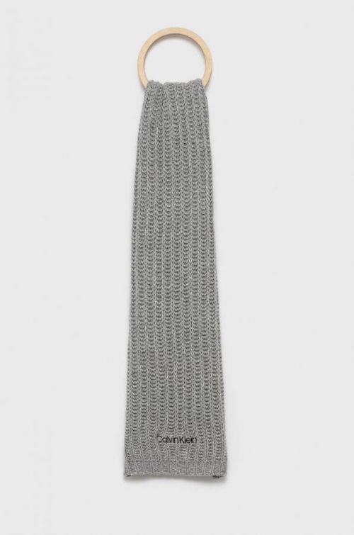 Šál s prímesou vlny Calvin Klein šedá farba, jednofarebný