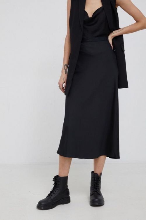 Sukňa Calvin Klein čierna farba, midi, áčkový strih