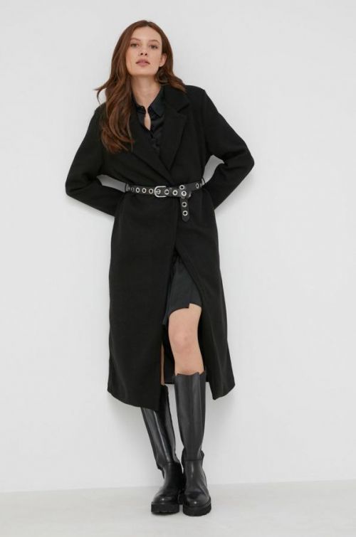 Vlnený kabát Answear Lab čierna farba, prechodný, bez zapínania