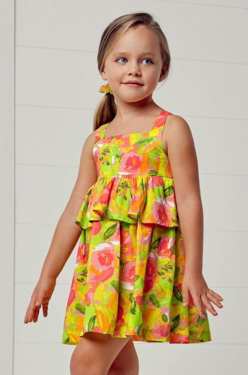 Dievčenské bavlnené šaty Mayoral oranžová farba, mini, áčkový strih