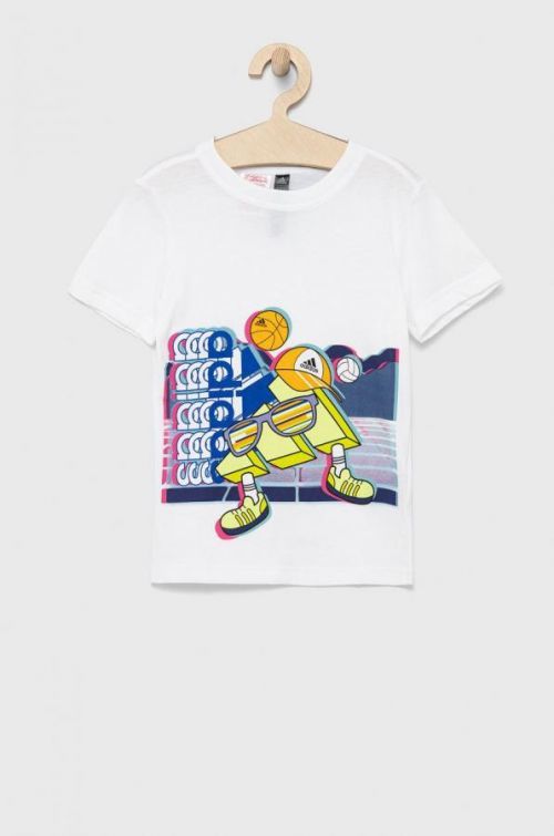 Detské tričko adidas Performance biela farba, s potlačou
