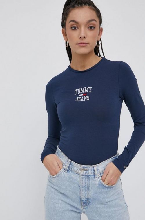 Tričko s dlhým rukávom Tommy Jeans dámsky, tmavomodrá farba,