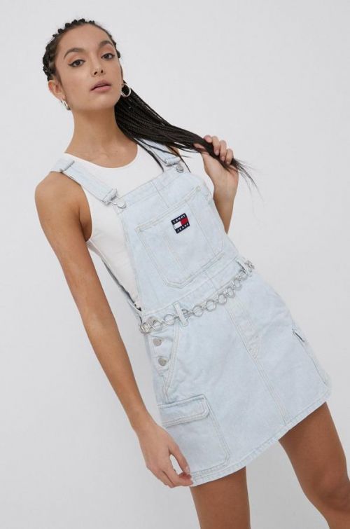 Rifľové šaty Tommy Jeans mini, rovný strih