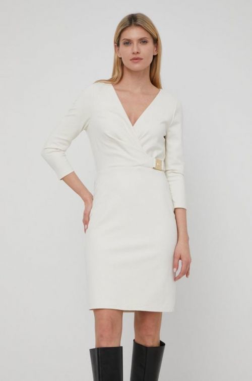 Šaty Lauren Ralph Lauren béžová farba, mini, priliehavá