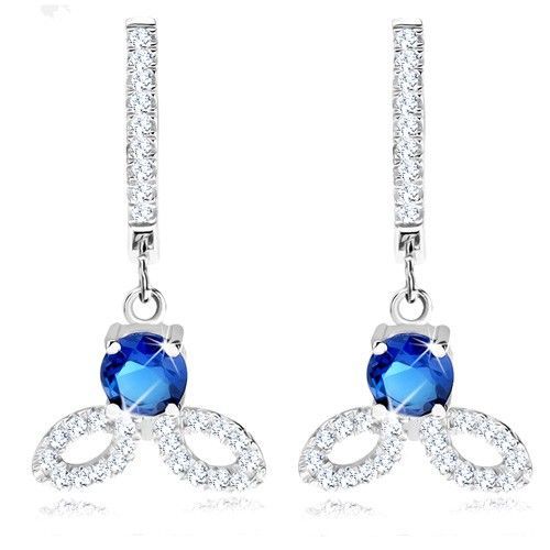 Náušnice zo striebra 925, okrúhly tmavomodrý zirkón, ligotavé obrysy zrniek