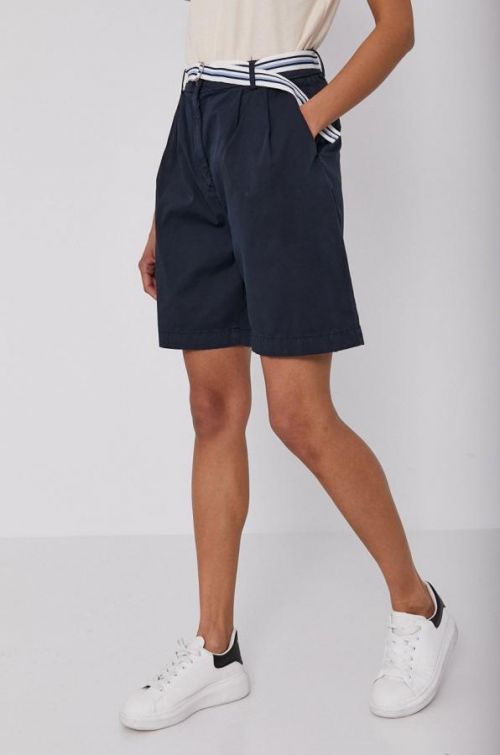 Šortky Tommy Hilfiger dámske, tmavomodrá farba, jednofarebné, vysoký pás