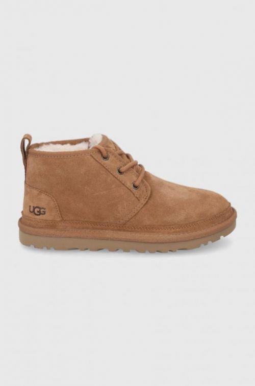 Semišové topánky UGG dámske, hnedá farba, na plochom podpätku, zateplené