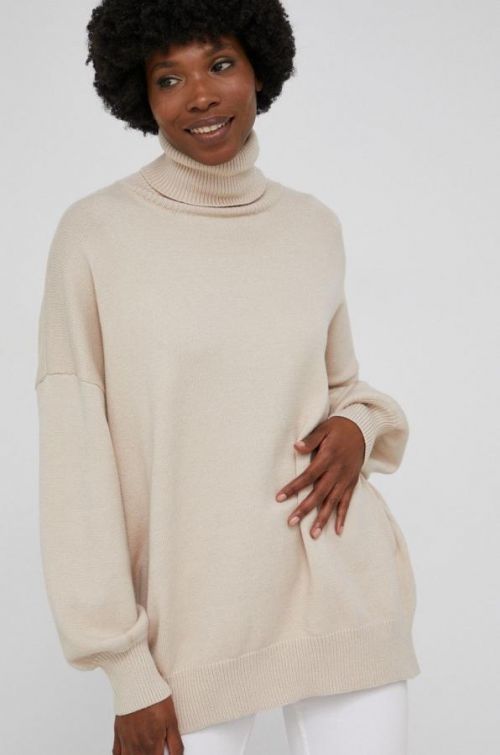 Sveter Answear Lab dámsky, béžová farba, teplý, s rolákom