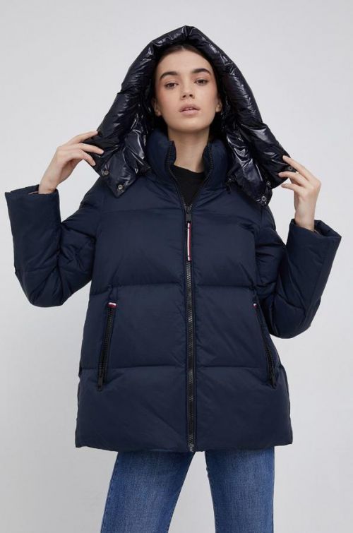 Páperová bunda Tommy Hilfiger dámska, tmavomodrá farba, zimná
