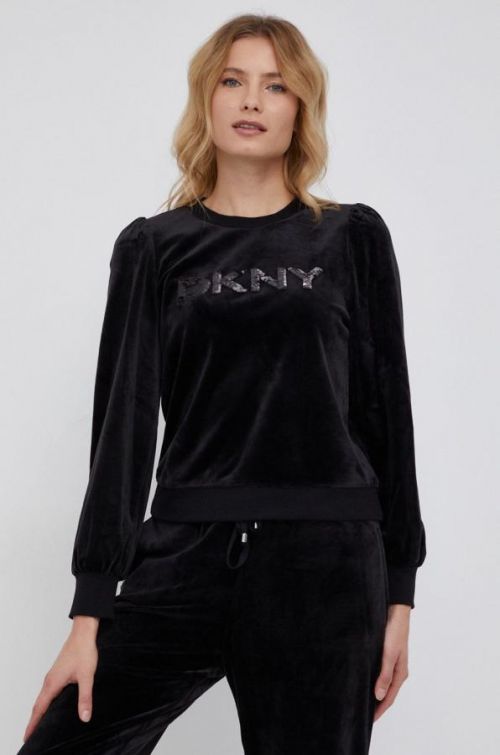 Mikina Dkny dámska, čierna farba, s nášivkou