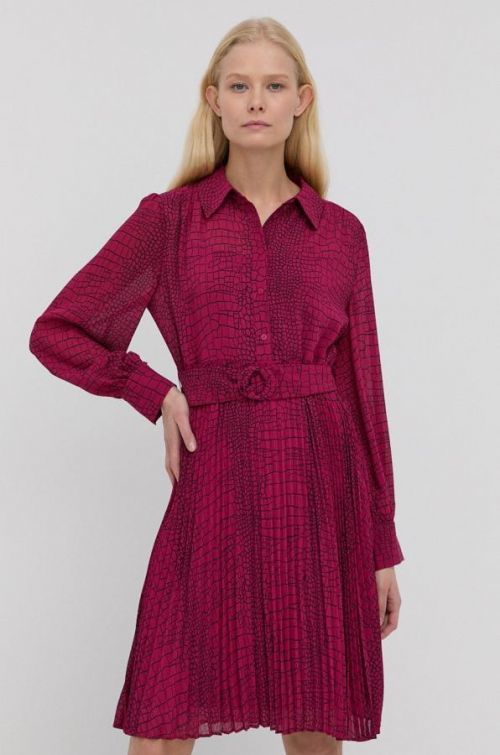 Šaty Hugo ružová farba, mini, áčkový strih