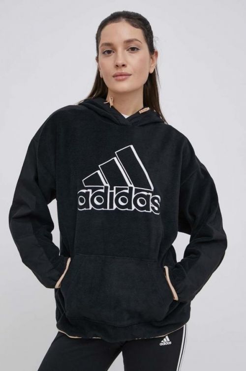 Mikina adidas dámska, čierna farba, s nášivkou