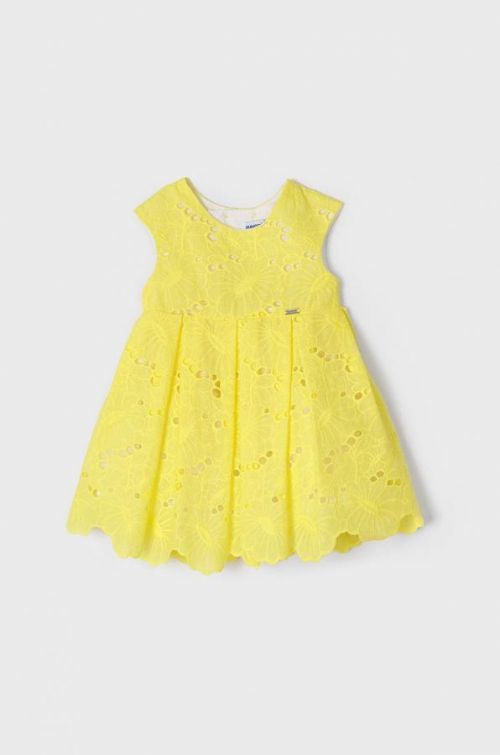 Dievčenské bavlnené šaty Mayoral žltá farba, mini, áčkový strih