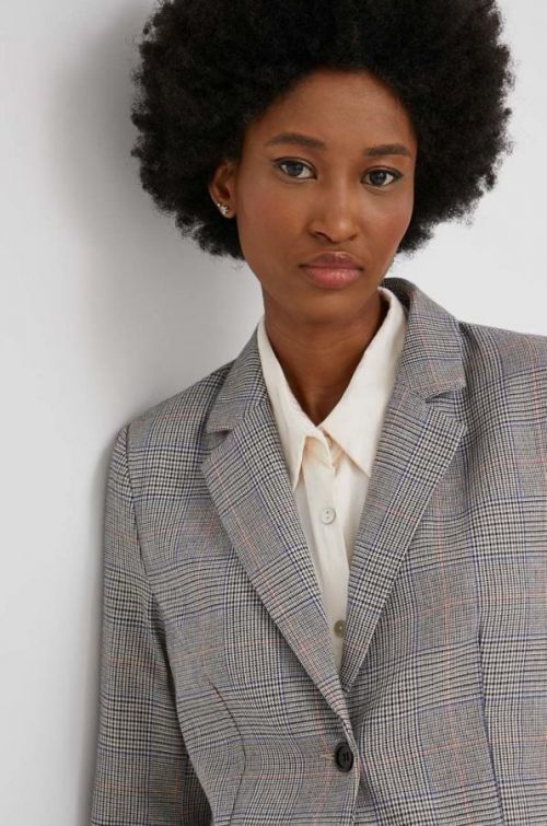 Sako Answear Lab šedá farba, jednoradová, vzorovaná