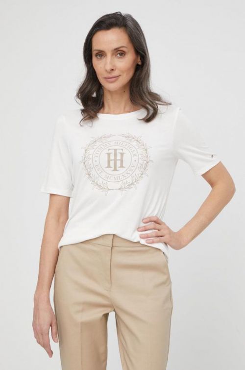 Tričko Tommy Hilfiger dámsky, béžová farba,