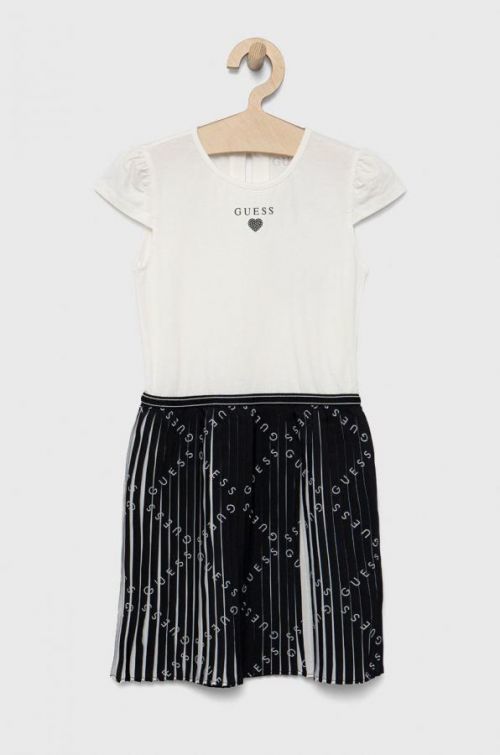 Dievčenské šaty Guess biela farba, mini, áčkový strih
