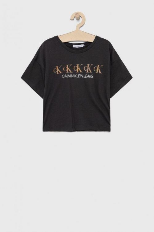 Detské bavlnené tričko Calvin Klein Jeans čierna farba