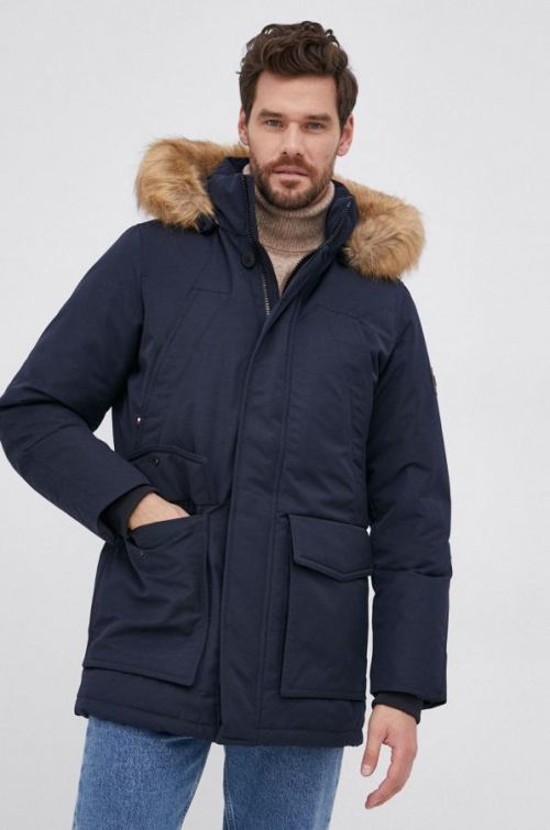 Páperová bunda Tommy Hilfiger pánska, tmavomodrá farba, zimná
