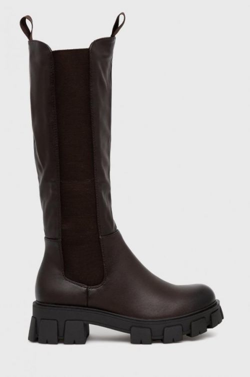 Vysoké čižmy Answear Lab dámske, hnedá farba, na plochom podpätku