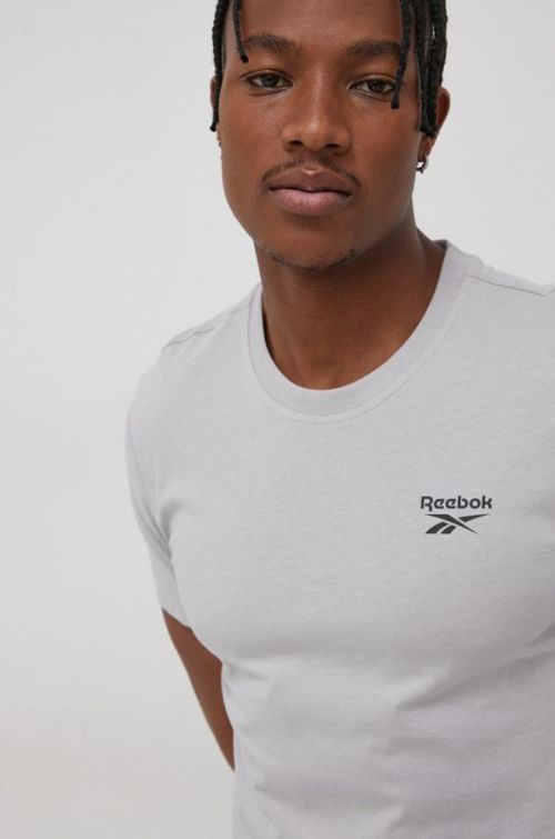 Bavlnené tričko Reebok šedá farba, s potlačou