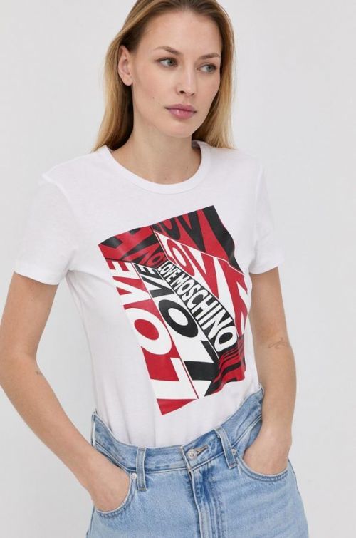 Bavlnené tričko Love Moschino biela farba,