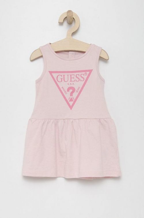 Dievčenské bavlnené šaty Guess ružová farba, mini, áčkový strih