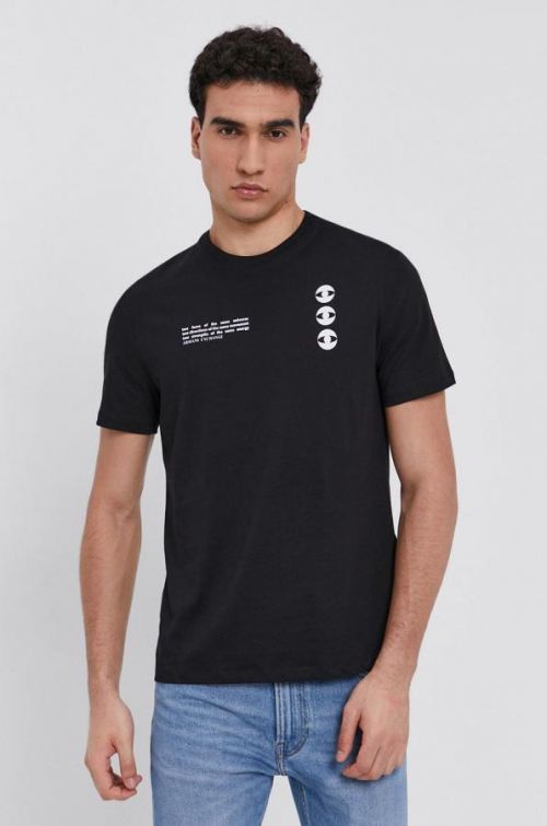 Bavlnené tričko Armani Exchange čierna farba, s potlačou