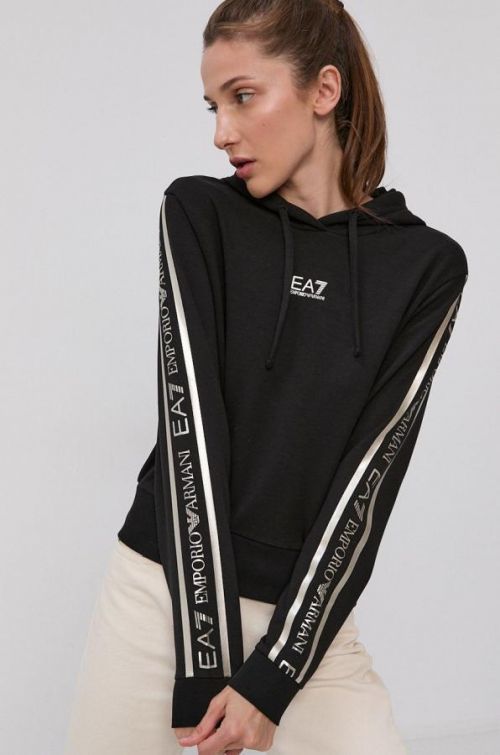 Mikina EA7 Emporio Armani dámska, čierna farba, s potlačou