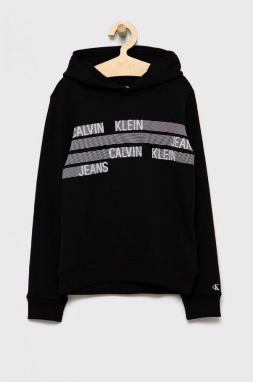 Detská bavlnená mikina Calvin Klein Jeans čierna farba, jednofarebná